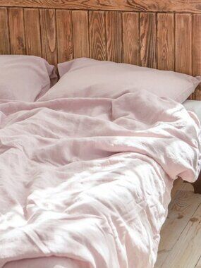 100% Linen Bedding Bundle Set Flax Linen Blush Pink Full Double